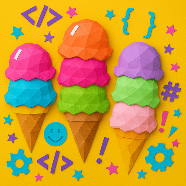 ice creams with coding symbols